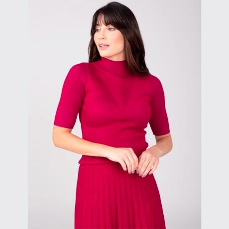 ALPELO - BLUSA DE TRICO MODAL RETILINEA MANGA CURTA E GOLA ALTA ALPELO - BLUSA DE TRICO MODAL RETILINEA MANGA CURTA E GOLA ALTA