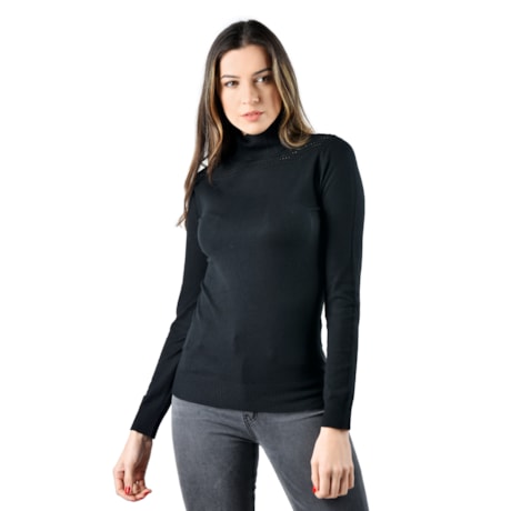 ALPELO -  BLUSA DE TRICOT MODAL COM FUROS GOLA ROLE