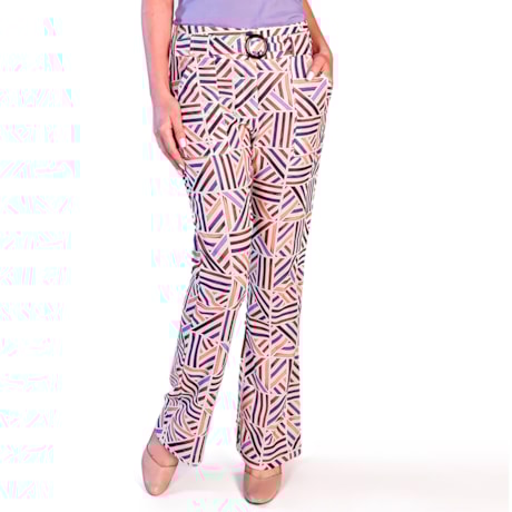 ALPELO - Calça reta em linho estampada com cinto ALPELO - Calça reta em linho estampada com cinto