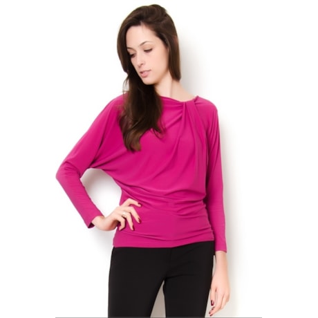 ALPHORRIA - BLUSA CREPE DE MALHA PREGA DECOTE M/L - ROSA