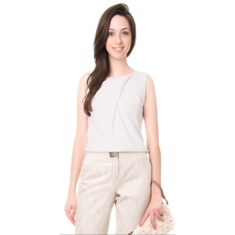 ALPHORRIA - BLUSA CREPE PREGAS DECOTE - OFF WHITE