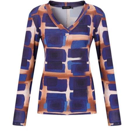 ALPHORRIA - BLUSA JERSEY ESTAMP. QUADROS DEC. V M/L - AZUL