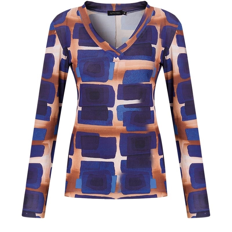 ALPHORRIA - BLUSA JERSEY ESTAMP. QUADROS DEC. V M/L - AZUL