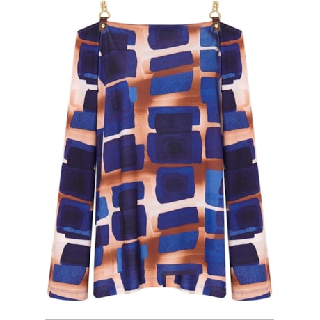 ALPHORRIA - BLUSA JERSEY MADRAS FIVELA OMBROS M/L - AZUL