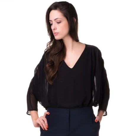 ALPHORRIA - BODY RAGLÃ CHIFFON LISO - PRETO