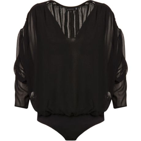 ALPHORRIA - BODY RAGLÃ CHIFFON LISO - PRETO