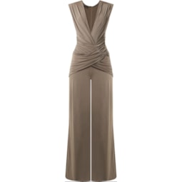 ALPHORRIA - MACACÃO CREPE DE MALHA DRAPEADOS NO QUADRIL - KHAKI