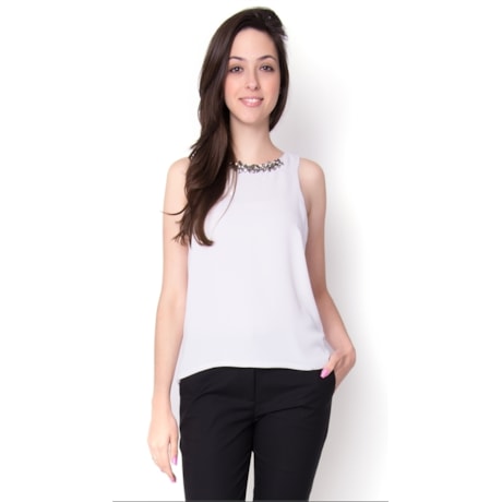 ALPHORRIA - REGATA CHIFFON DECOTE BORDADO - OFF WHITE