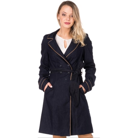 ALPHORRIA - TRENCH COAT JEANS TRANSPASSE VIÉS COURO - JEANS