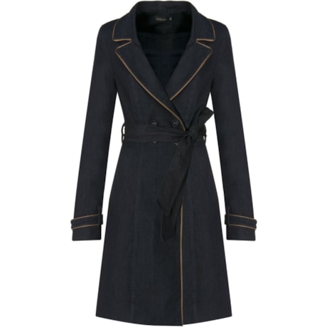 ALPHORRIA - TRENCH COAT JEANS TRANSPASSE VIÉS COURO - JEANS
