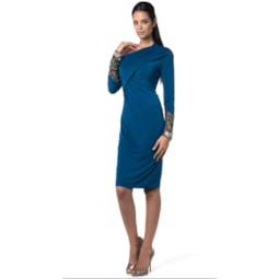 ALPHORRIA - VESTIDO CURTO JERSEY PUNHOS BORDADOS - MARINHO