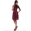 ALPHORRIA - VESTIDO CURTO RENDA BORDADA COM PREGAS - VINHO