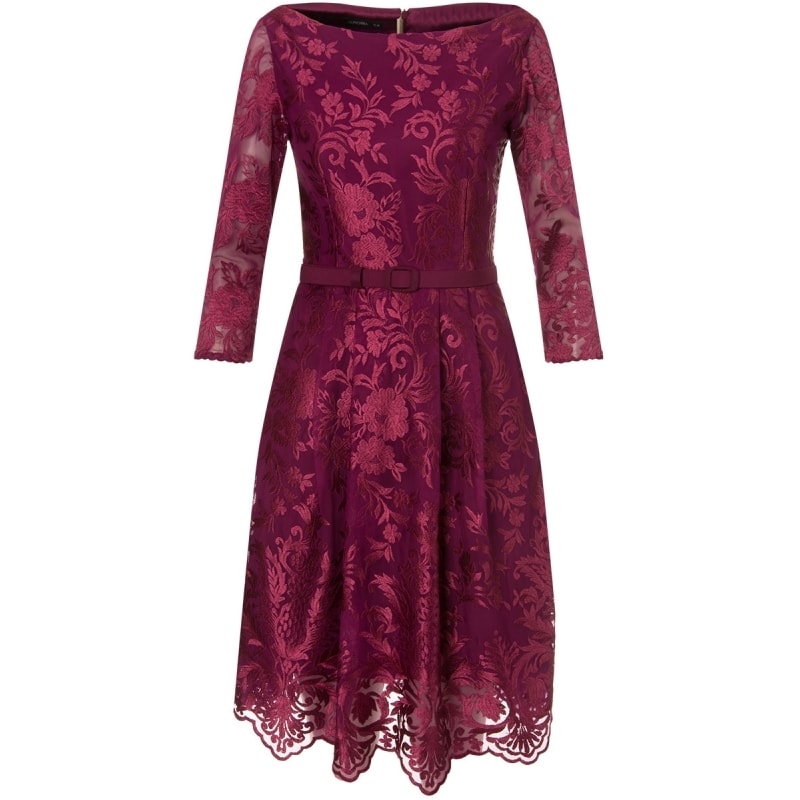 ALPHORRIA - VESTIDO CURTO RENDA BORDADA COM PREGAS - VINHO