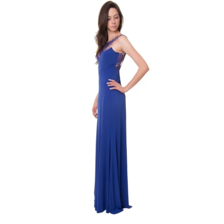 ALPHORRIA - VESTIDO DE FESTA LONGO CREPE DE MALHA COLO TULE BORDADO - AZUL ROYAL ALPHORRIA - VESTIDO DE FESTA LONGO CREPE DE MALHA COLO TULE BORDADO - AZUL ROYAL