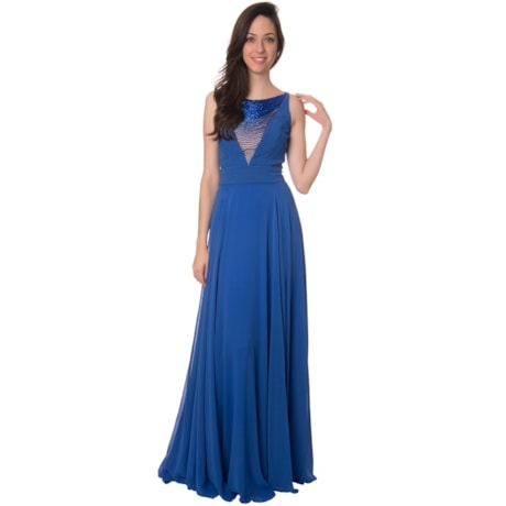 ALPHORRIA - VESTIDO DE FESTA LONGO DECOTE BORDADO CANUTILHOS - AZUL ROYAL