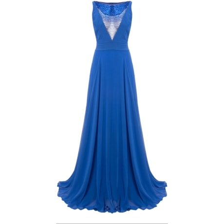 ALPHORRIA - VESTIDO DE FESTA LONGO DECOTE BORDADO CANUTILHOS - AZUL ROYAL