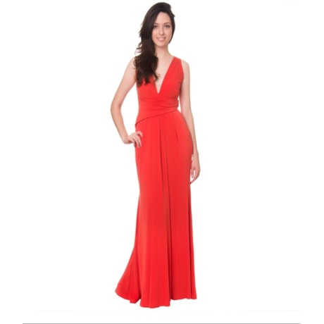 ALPHORRIA - VESTIDO DE FESTA LONGO DRAPEADO CINTURA - VERMELHO