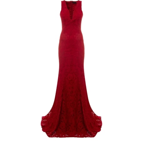 ALPHORRIA - VESTIDO  DE FESTA LONGO RENDA/GUIPURE SEM MANGA - VERMELHO