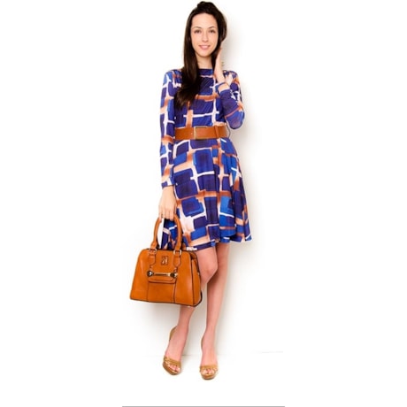 ALPHORRIA - VESTIDO JERSEY MADRAS C/ CINTO M/L - AZUL ALPHORRIA - VESTIDO JERSEY MADRAS C/ CINTO M/L - AZUL
