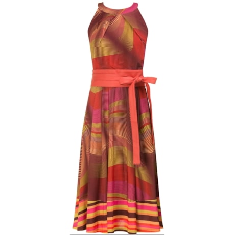 ALPHORRIA - VESTIDO JERSEY ONDAS MIDI BARRADO COM CINTO COURO - VERMELHO ALPHORRIA - VESTIDO JERSEY ONDAS MIDI BARRADO COM CINTO COURO - VERMELHO