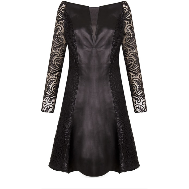 ALPHORRIA - VESTIDO LGTE C/REENDA E COURO M/L - PRETO