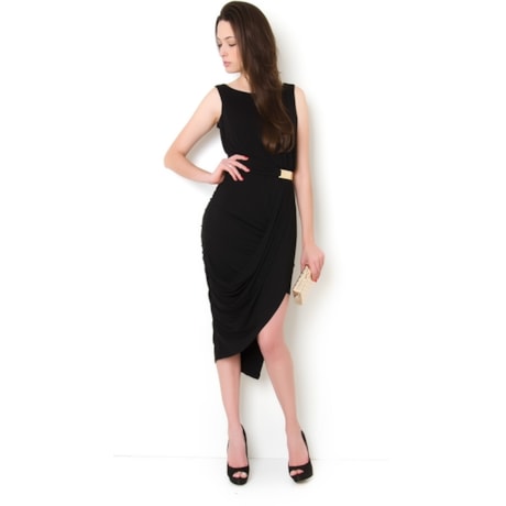 ALPHORRIA - VESTIDO LGTE DRAPEADO QUADRIL ASSIMÉTRICO - PRETO
