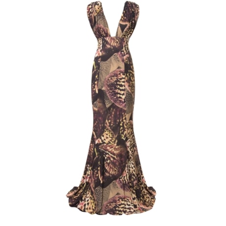 ALPHORRIA - VESTIDO LONGO ANIMAL PRINT CORPO PLISSADO - MARROM