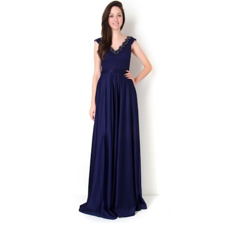 ALPHORRIA - VESTIDO LONGO CORPO RENDA DECOTE BORDADO - MARINHO ALPHORRIA - VESTIDO LONGO CORPO RENDA DECOTE BORDADO - MARINHO