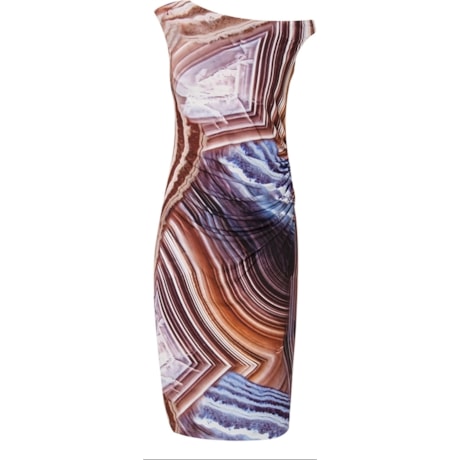 ALPHORRIA - VESTIDO LONGUETE JERSEY ESTAMPA PEDRAS ÁGATA - MARROM