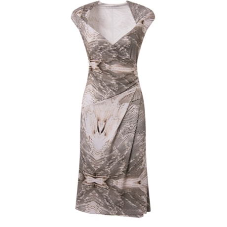 ALPHORRIA - VESTIDO MIDI DRAPEADO ESTAMPA PENAS JERSEY - OFF WHITE ALPHORRIA - VESTIDO MIDI DRAPEADO ESTAMPA PENAS JERSEY - OFF WHITE