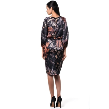 ALPHORRIA - VESTIDO PEPLUM ESTAMPADO COLAR METAL - PRETO ALPHORRIA - VESTIDO PEPLUM ESTAMPADO COLAR METAL - PRETO
