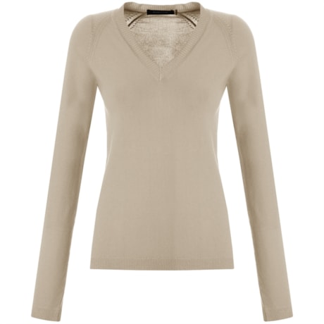 AMBICIONE - BLUSA BÁSICA MODAL DECOTE V ML - BEGE AMBICIONE - BLUSA BÁSICA MODAL DECOTE V ML - BEGE