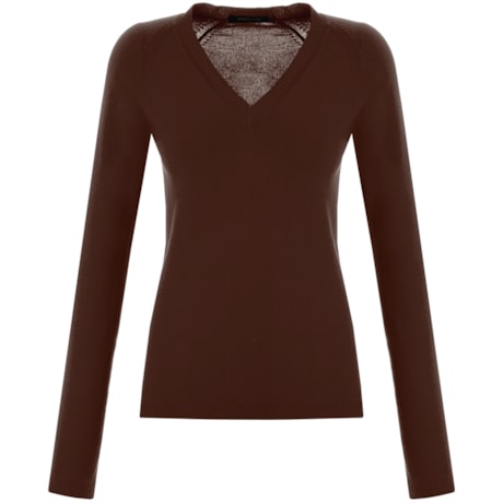 AMBICIONE - BLUSA BÁSICA MODAL DECOTE V ML - MARROM AMBICIONE - BLUSA BÁSICA MODAL DECOTE V ML - MARROM