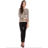 AMBICIONE - BLUSA BASICA TRICOT ONÇA - P&B