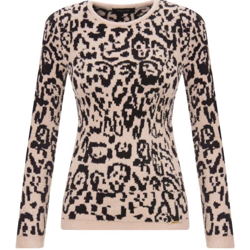 AMBICIONE - BLUSA BASICA TRICOT ONÇA - P&B
