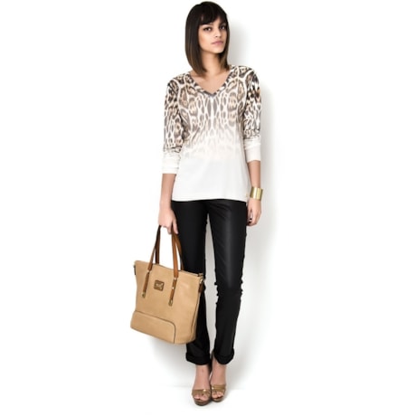 AMBICIONE - BLUSA DECOTE V ANIMAL PRINT - BEGE AMBICIONE - BLUSA DECOTE V ANIMAL PRINT - BEGE