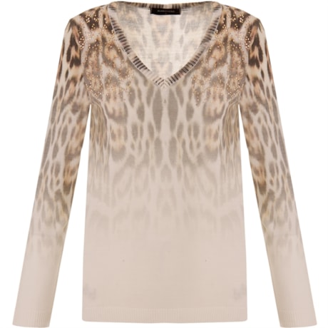 AMBICIONE - BLUSA DECOTE V ANIMAL PRINT - BEGE