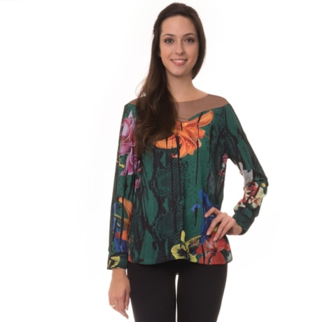 AMBICIONE - BLUSA ESTAMPADA COM DETALHE TULE - VERDE AMBICIONE - BLUSA ESTAMPADA COM DETALHE TULE - VERDE