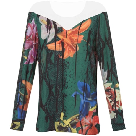 AMBICIONE - BLUSA ESTAMPADA COM DETALHE TULE - VERDE AMBICIONE - BLUSA ESTAMPADA COM DETALHE TULE - VERDE
