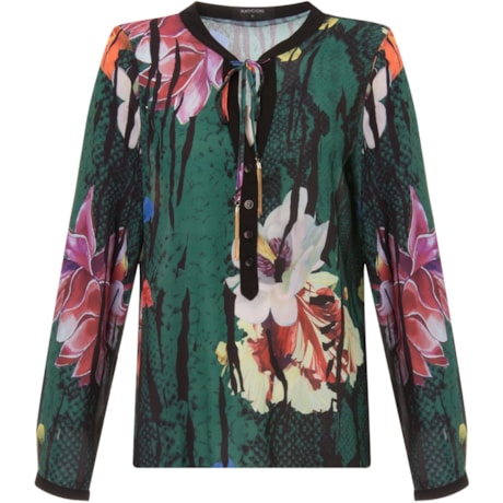 AMBICIONE - BLUSA ESTAMPADA GOLA PADRE TASSEL - VERDE