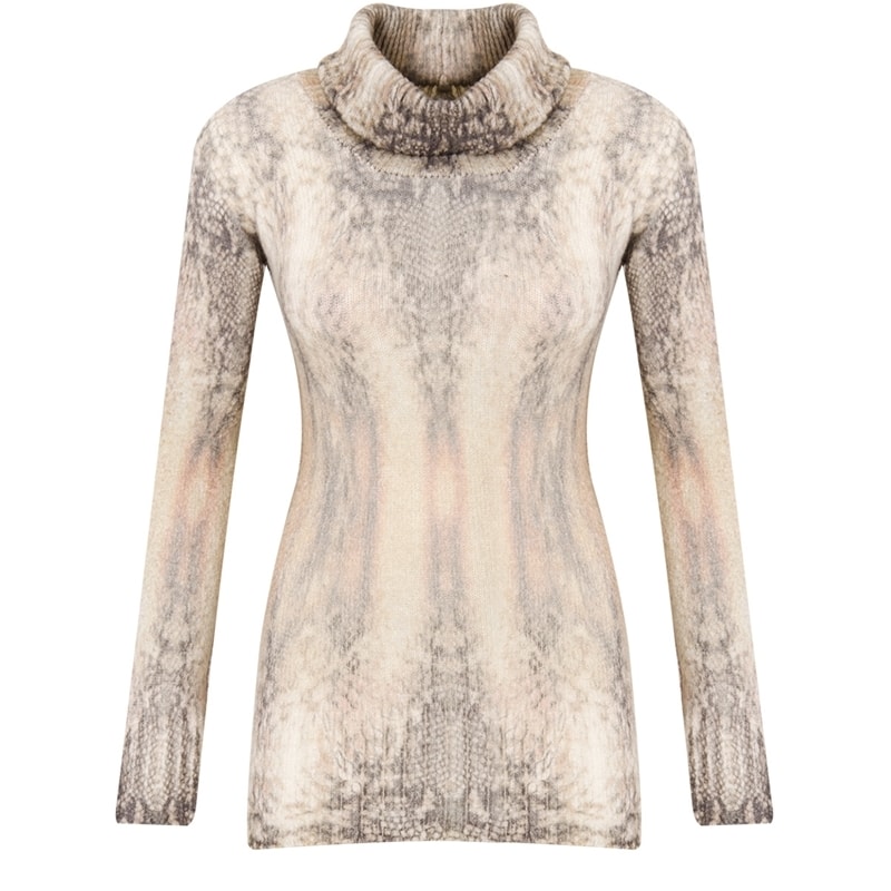 AMBICIONE - BLUSA MAXI PULL TRICOT ANIMAL PRINT - BEGE