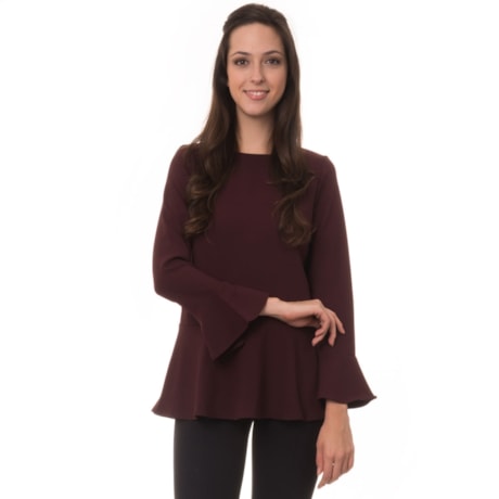 AMBICIONE - BLUSA PEPLUM MANGA COM BABADO - VINHO