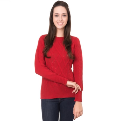 AMBICIONE - BLUSA TRICOT ALGODÃO LOSANGOS - KHAKI