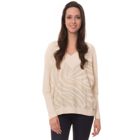 AMBICIONE - BLUSA TRICOT AMPLA DECOTE V - BEGE