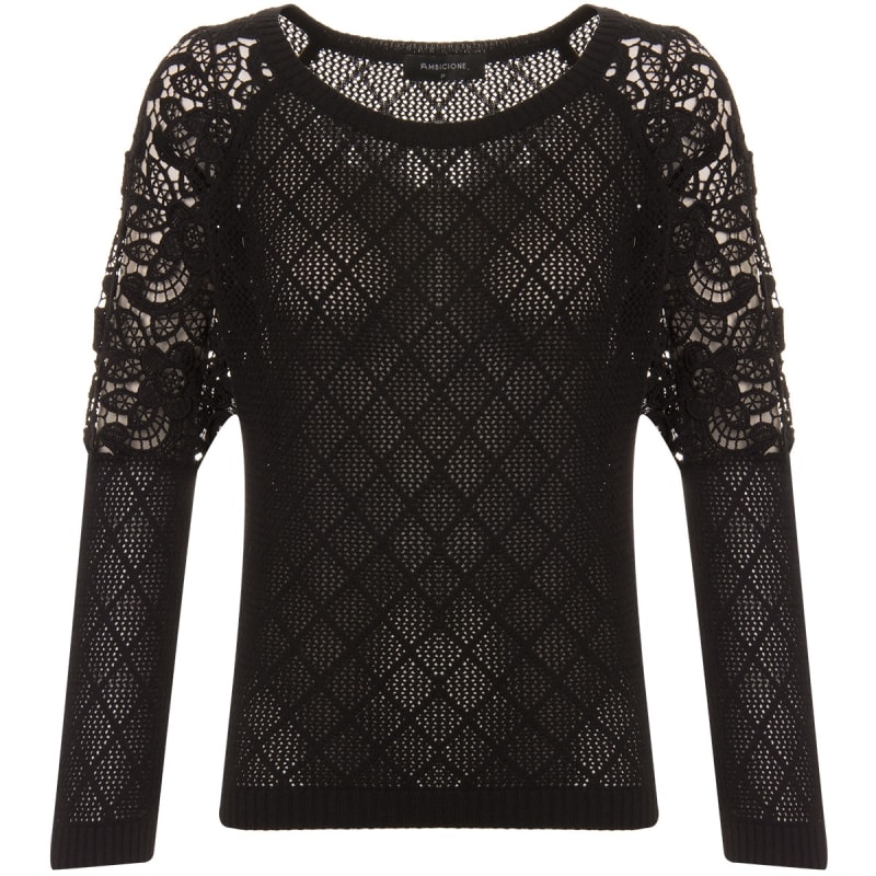 AMBICIONE - BLUSA TRICOT GUIPIR - PRETO