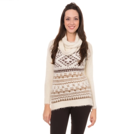 AMBICIONE - BLUSA TRICOT JAQUARD COM GOLA AVULSA - BEGE