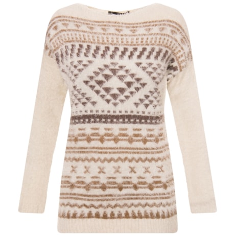 AMBICIONE - BLUSA TRICOT JAQUARD COM GOLA AVULSA - BEGE