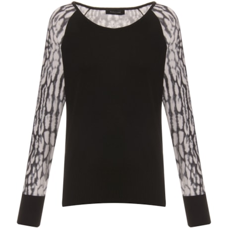 AMBICIONE - BLUSA TRICOT MANGA ESTAMPADA - PRETO