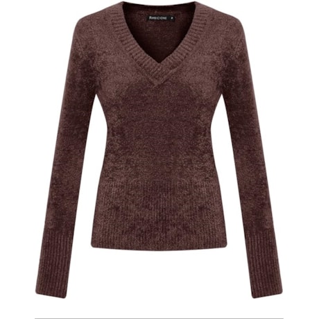 AMBICIONE - BLUSA TRICOT PLUMA DEC. V - MARROM AMBICIONE - BLUSA TRICOT PLUMA DEC. V - MARROM