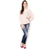 AMBICIONE - BLUSA TRICOT TRABALHADO FELPUDO FAIXAS - ROSA BEBÊ